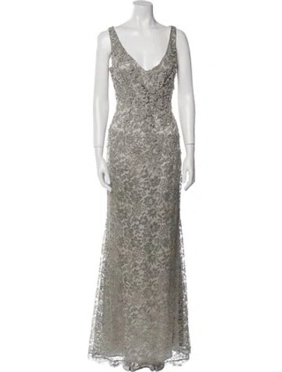 Pre-owned Escada Patterned Long Dress In Silver