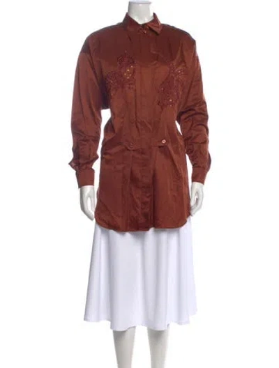 Pre-owned Escada Patterned Long Sleeve Blouse In Brown