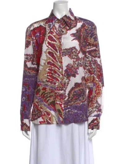 Pre-owned Escada Patterned Long Sleeve Blouse In Neutral