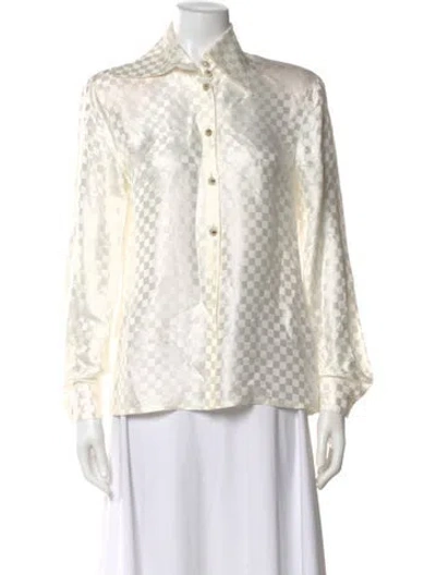 Pre-owned Escada Patterned Long Sleeve Blouse In White
