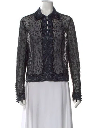 Pre-owned Escada Patterned Long Sleeve Top In Black