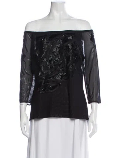 Pre-owned Escada Patterned Off-the-shoulder Blouse In Black
