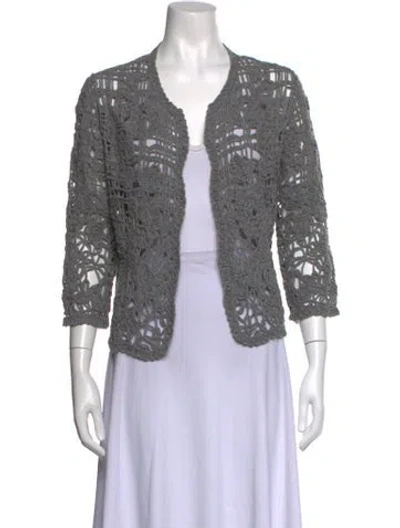 Pre-owned Escada Patterned Open Front Sweater In Grey