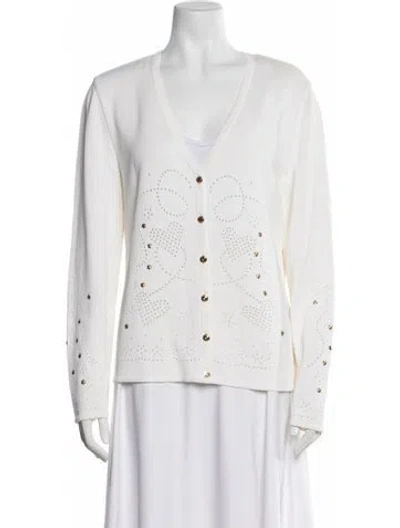Pre-owned Escada Patterned Open Front Sweater In White
