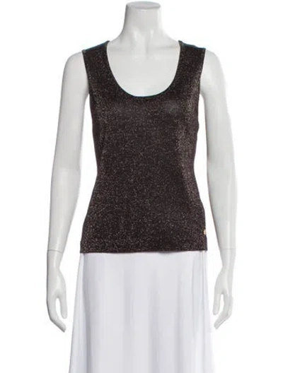 Pre-owned Escada Patterned Scoop Neck Top In Black