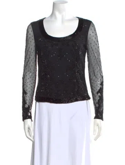 Pre-owned Escada Patterned Scoop Neck Top In Black