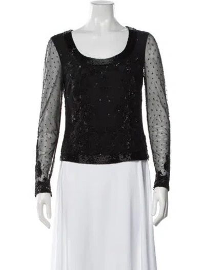 Pre-owned Escada Patterned Scoop Neck Top In Black