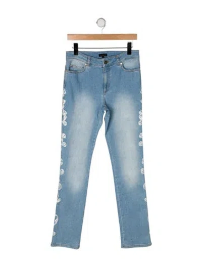 Pre-owned Escada Patterned Straight Leg Pants In Blue