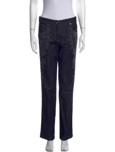 Pre-owned Escada Patterned Straight Leg Pants In Blue