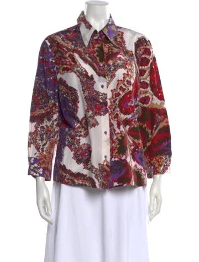 Pre-owned Escada Patterned Three-quarter Sleeve Blouse In Neutral