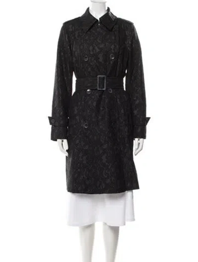 Pre-owned Escada Patterned Trench Coat In Black