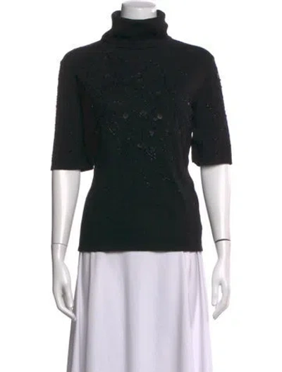 Pre-owned Escada Patterned Turtleneck Sweater In Black