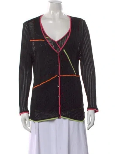 Pre-owned Escada Patterned V-neck Sweater In Black