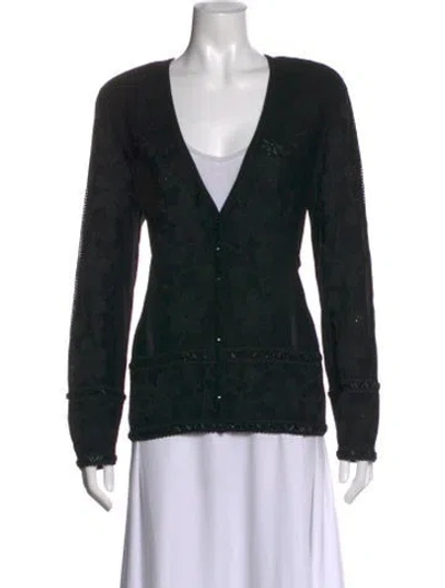 Pre-owned Escada Patterned V-neck Sweater In Black