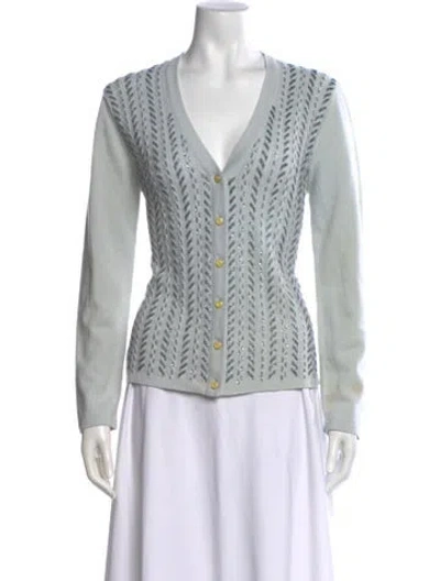 Pre-owned Escada Patterned V-neck Sweater In Blue