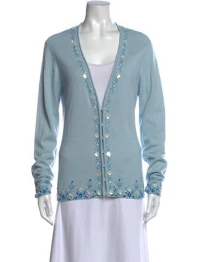 Pre-owned Escada Patterned V-neck Sweater In Blue