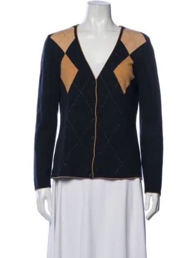 Pre-owned Escada Patterned V-neck Sweater In Blue