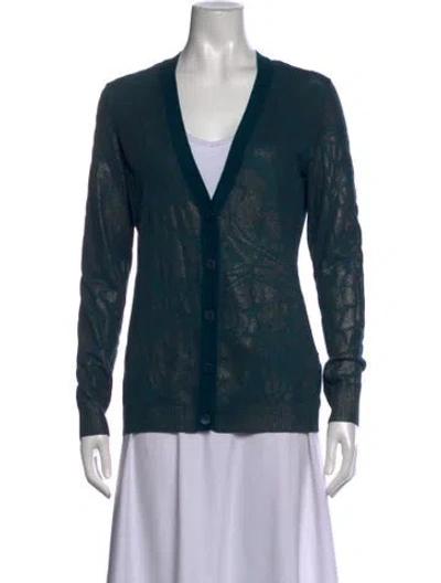 Pre-owned Escada Patterned V-neck Sweater In Green