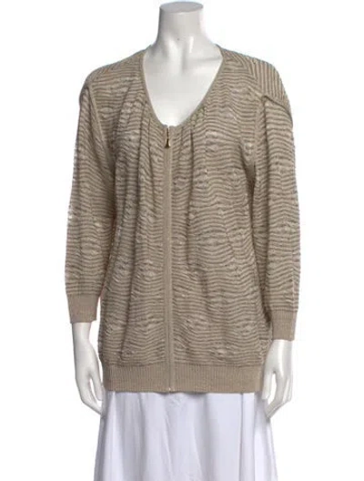 Pre-owned Escada Patterned V-neck Sweater In Metallic/neutrals