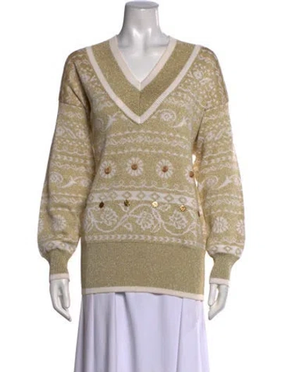 Pre-owned Escada Patterned V-neck Sweater In Neutrals