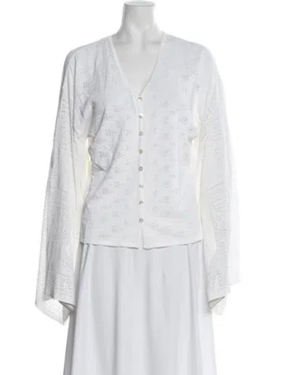 Pre-owned Escada Patterned V-neck Sweater In White