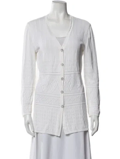 Pre-owned Escada Patterned V-neck Sweater In White
