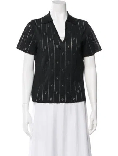 Pre-owned Escada Patterned V-neck Top In Black