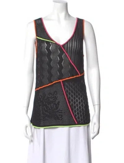 Pre-owned Escada Patterned V-neck Top In Black
