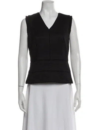 Pre-owned Escada Patterned V-neck Top In Black