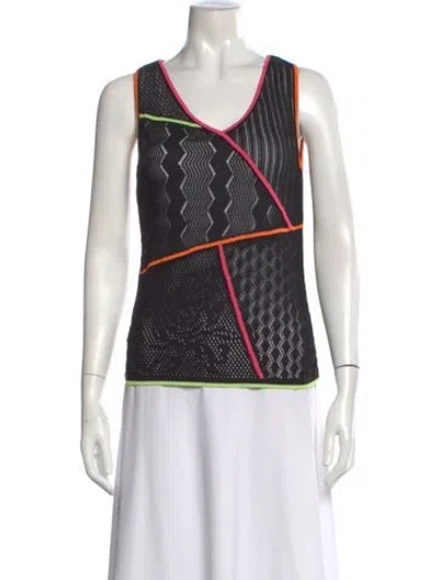 Pre-owned Escada Patterned V-neck Top In Black