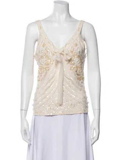 Pre-owned Escada Patterned V-neck Top In Neutral