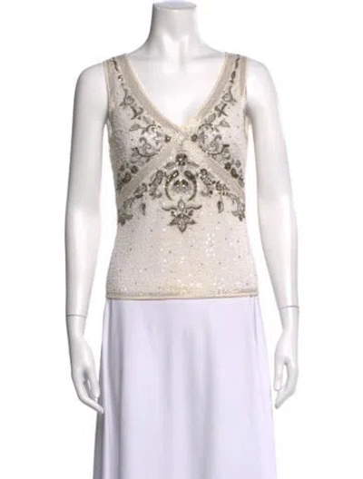 Pre-owned Escada Patterned V-neck Top In White