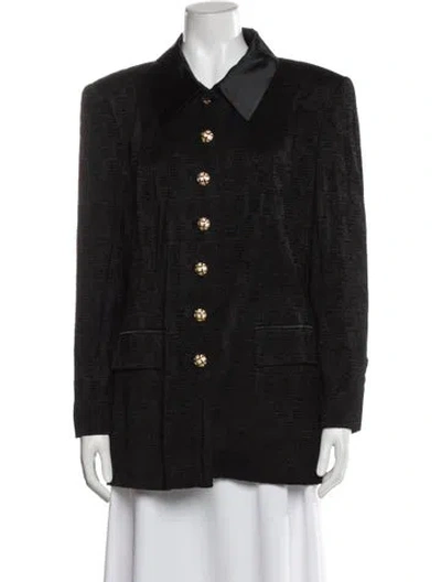 Pre-owned Escada Plaid Print Blazer In Black