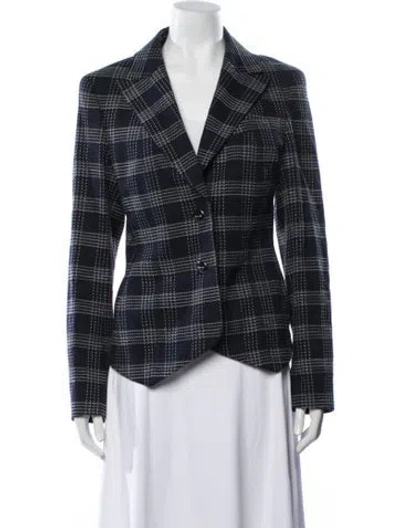 Pre-owned Escada Plaid Print Blazer In Blue