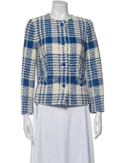 Pre-owned Escada Plaid Print Blazer In Blue