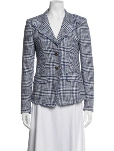 Pre-owned Escada Plaid Print Blazer In Blue/white