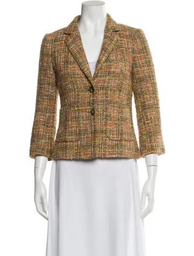 Pre-owned Escada Plaid Print Blazer In Brown