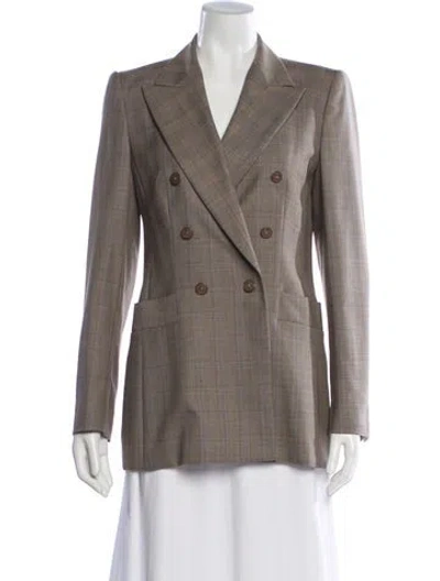 Pre-owned Escada Plaid Print Blazer In Brown
