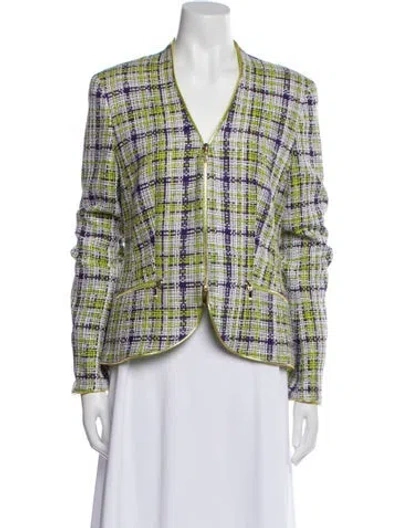 Pre-owned Escada Plaid Print Blazer In Green