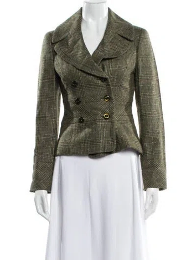 Pre-owned Escada Plaid Print Blazer In Green