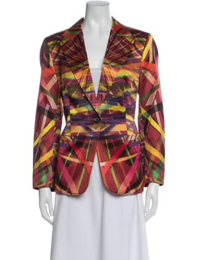 Pre-owned Escada Plaid Print Blazer In Red