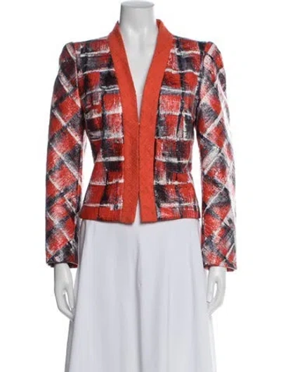 Pre-owned Escada Plaid Print Blazer In Red