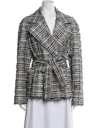 Pre-owned Escada Plaid Print Blazer In White