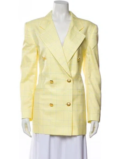 Pre-owned Escada Plaid Print Blazer In Yellow