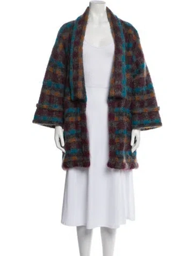 Pre-owned Escada Plaid Print Coat In Blue