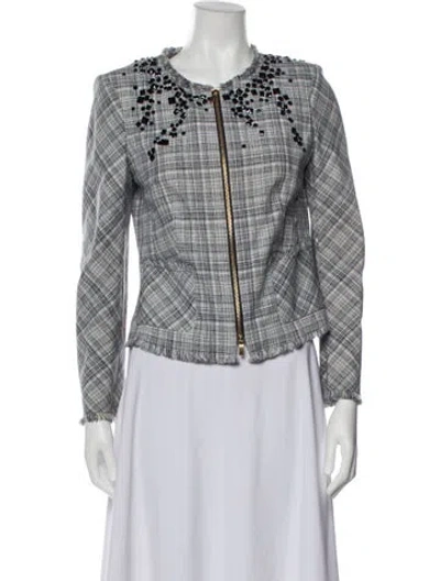 Pre-owned Escada Plaid Print Evening Jacket In White