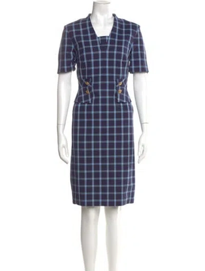 Pre-owned Escada Plaid Print Knee-length Dress In Blue