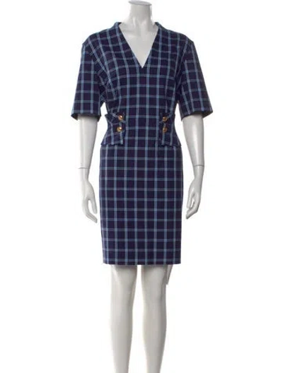 Pre-owned Escada Plaid Print Knee-length Dress In Blue