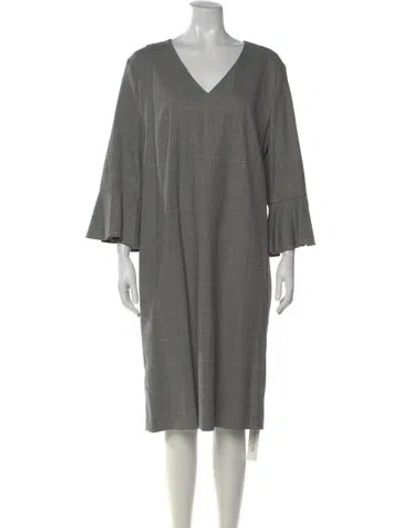 Pre-owned Escada Plaid Print Knee-length Dress In Gray