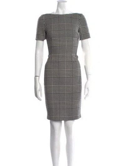 Pre-owned Escada Plaid Print Knee-length Dress In White